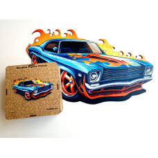 Пазл дерев'яний фігурний Muscle car in fire 25х25 см FWP-013