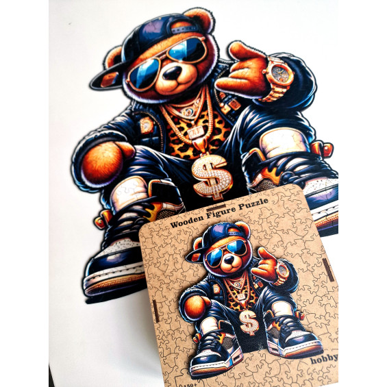 Пазл дерев'яний фігурний Hip Hop Teddy Bear 25х25х см FWP-020