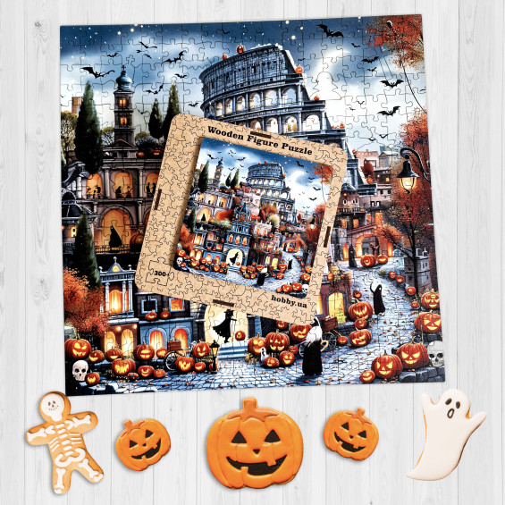 Пазл дерев'яний фігурний Halloween in Rome 40х40 см HLW-002