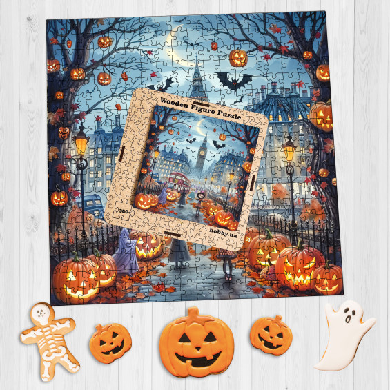Пазл дерев'яний фігурний Halloween in London 40х40 см HLW-003