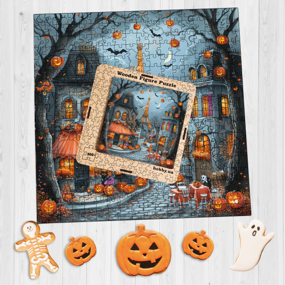 Пазл дерев'яний фігурний Halloween у Парижі 40х40 см HLW-005