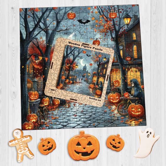 Пазл дерев'яний фігурний свято Halloween 40х40 см HLW-008