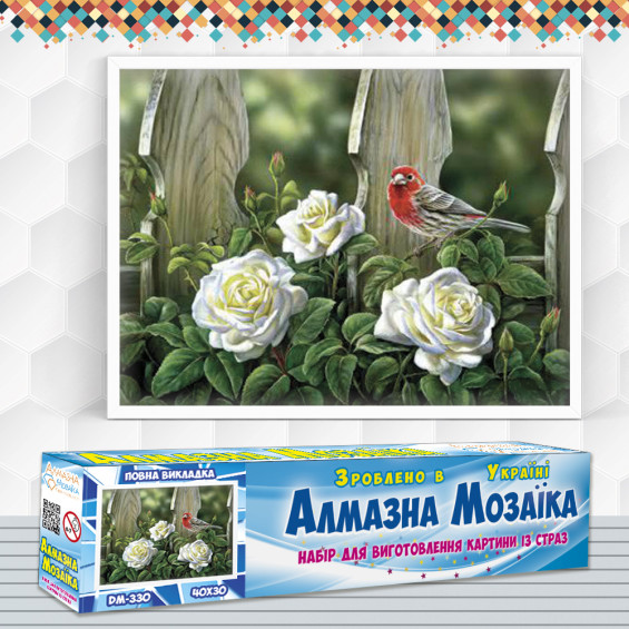 Алмазна вишивка (набір) Птах на садових трояндах